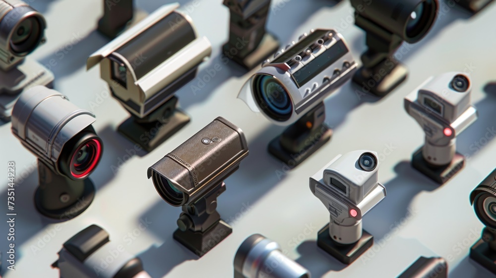 Aufkleber a collection of cameras neatly arranged on a table. perfect for photography enthusiasts and camera-r