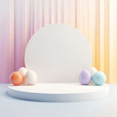 Podium for product display with colorful eggs.