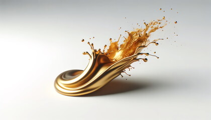small abstract gold splash of paint, in a Japanese style, isolated on the left side of a clean white background with copy space