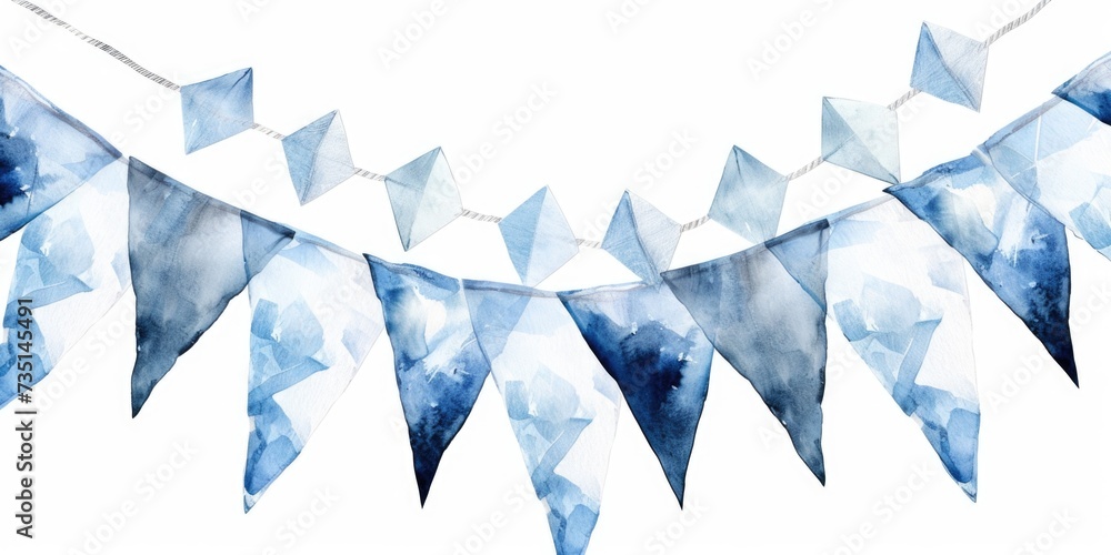 Poster a beautiful watercolor painting of a blue and white bunting. perfect for adding a touch of color and