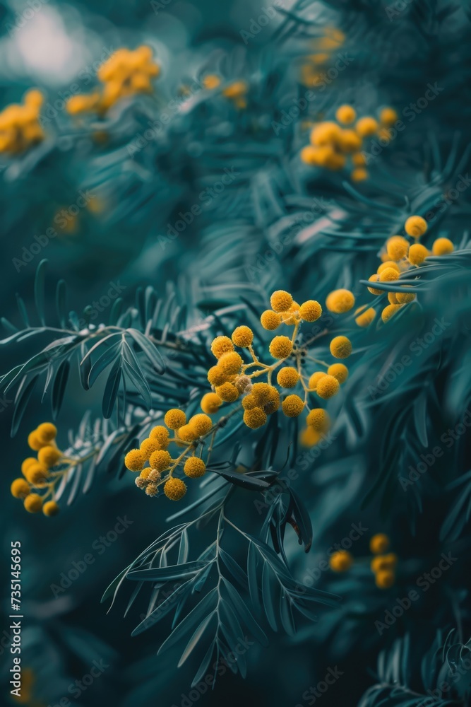 Poster a picture of a bunch of yellow berries on a tree. suitable for nature-themed projects