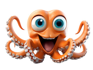 Playful Cartoon Octopus, isolated on a transparent or white background