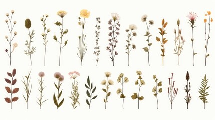 A collection of various types of flowers displayed on a clean white background. This image can be used for floral arrangements, gardening, nature, or any other related themes
