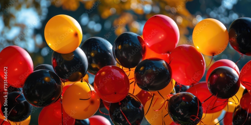 Poster a vibrant collection of red, yellow, and black balloons. perfect for adding a festive touch to any c