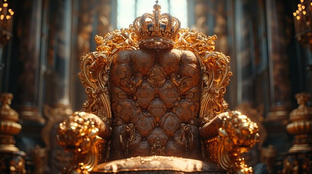 royal throne decorated with gold and precious stones standing in the palace concept: royal seed, king's reign