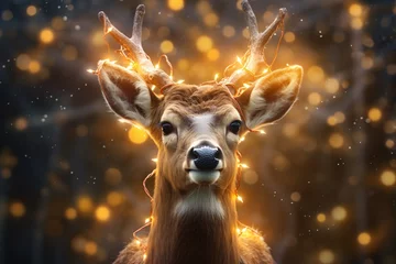 Deurstickers a deer with lights on its head © Elena