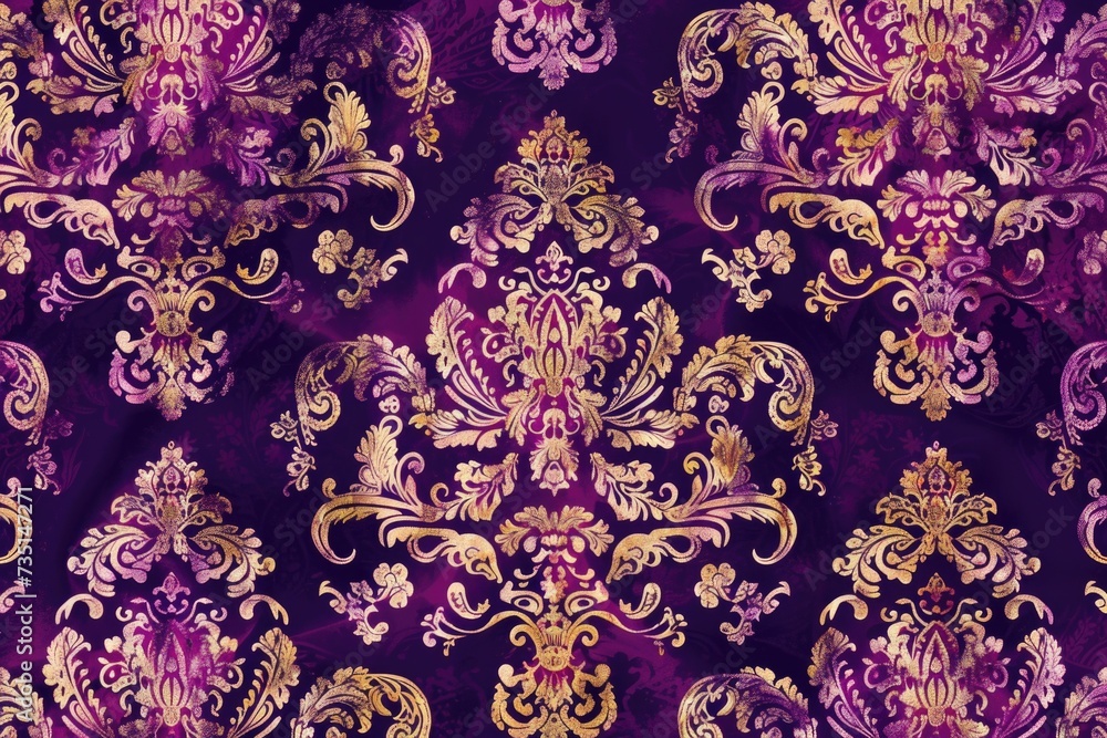 Aufkleber a purple and gold wallpaper with intricate and elaborate designs. perfect for adding a touch of eleg