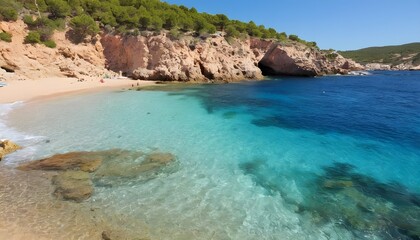 Fototapeta na wymiar Cala Tarida in Ibiza beach San Jose at Balearic Islands
