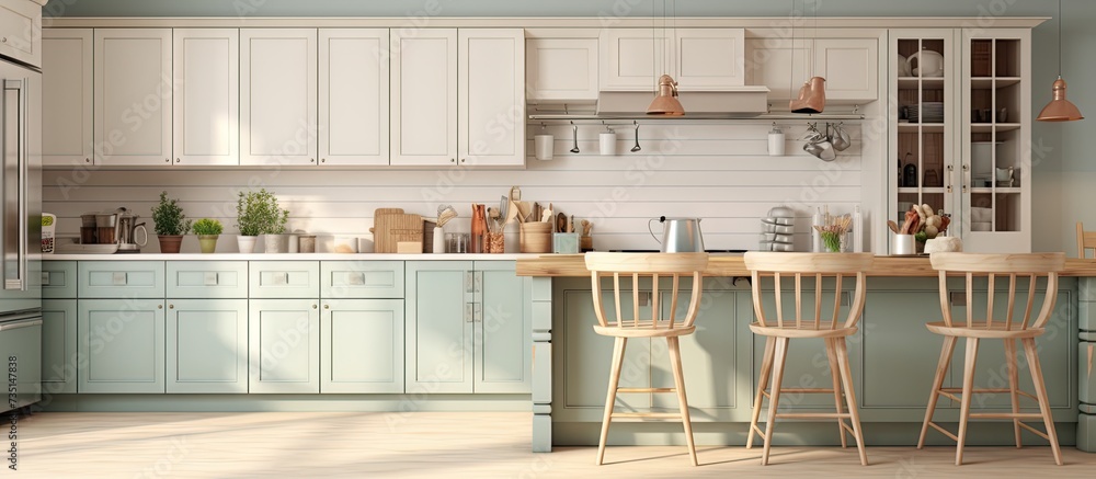 Aufkleber Neutral Color Palette Classic kitchens often use neutral colors such as whites creams beige and soft pastels creating a calm and inviting atmosphere. Creative Banner. Copyspace image