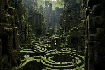 Serene Maze stone forest. Stone old design. Generate Ai