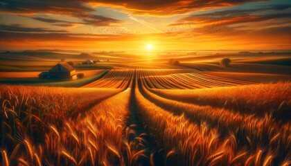 Golden Harvest- Sunset Over the Fields