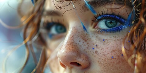 A close-up shot of a woman with striking blue eyes. Perfect for beauty and fashion-related projects