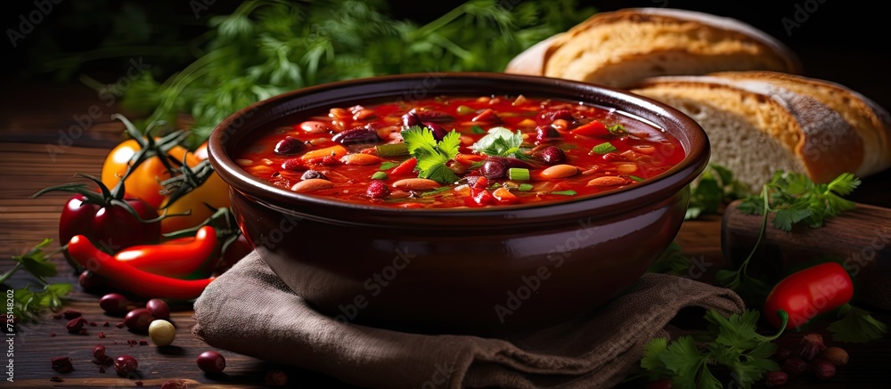 Aufkleber Soup with vegetables and red lentils Vegan soup with beans and tomatoes. Creative Banner. Copyspace image