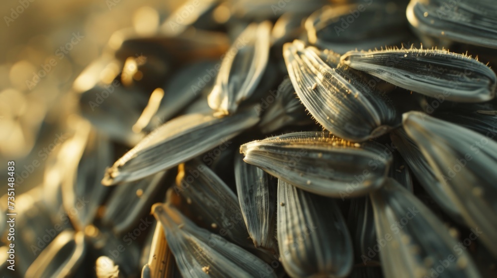 Poster a pile of sunflower seeds that are stacked on top of each other. this image can be used to depict ab