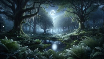Enchanted Grove- Moonlit Forest Clearing
