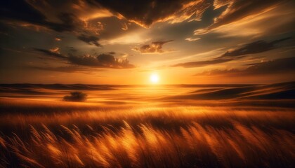 Whispering Winds- Golden Prairie at Sunset