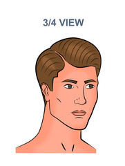 Man face avatar concept. Young guy. Profile for social networks and messengers. Photo of model. Poster or banner for website. Simple flat vector illustration isolated on white background