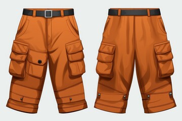 A pair of orange cargo pants with a belt. Versatile and practical for various activities