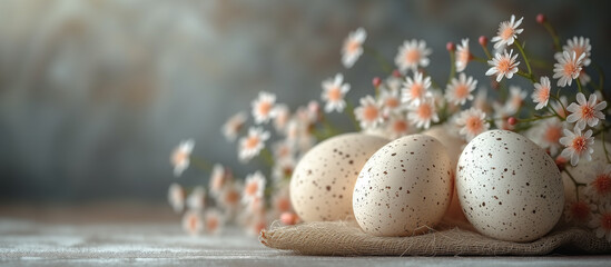 Organic chicken eggs and spring flowers. Happy easter spring holiday background.  - obrazy, fototapety, plakaty