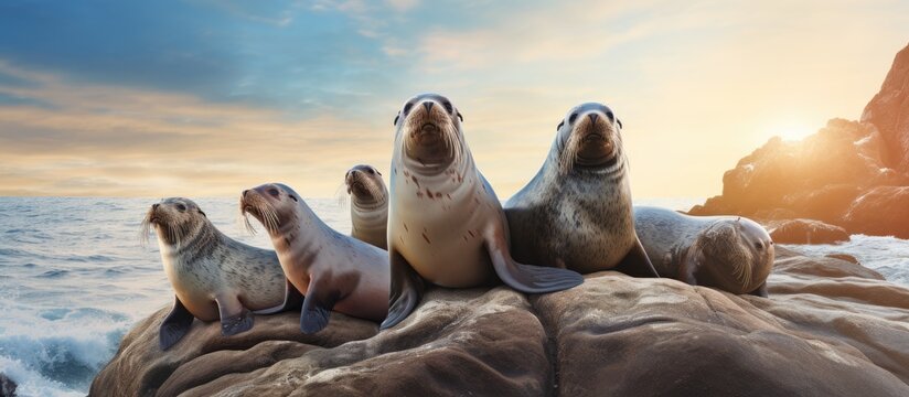 Seals and sea lions are marine mammals called pinnipeds. Creative Banner. Copyspace image