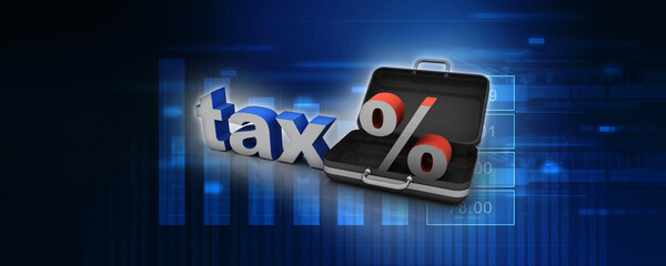 3d illustration Tax Concept with percentage symbol with briefcase