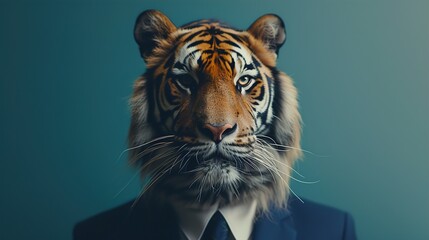 Lion Businessman: Suited Majesty on Isolated Background with Copyspace, GENERATIVE AI - obrazy, fototapety, plakaty