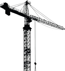 Silhouette Rail Mounted Tower Crane Industrial Heavy Equipment Black Color Only