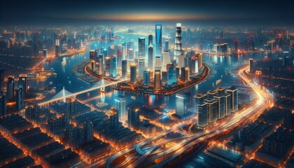 Luminous City- Nighttime Panorama of a Modern Metropolis. The scene depict a sprawling modern city.