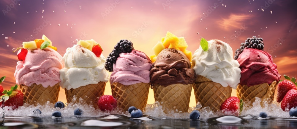 Aufkleber various sweet taco ice creams waffle taco shells with chocolate and vanilla flavour ice cream with d