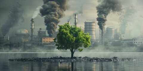 A picture of a tree standing in the middle of a body of water. Suitable for nature and landscape themes