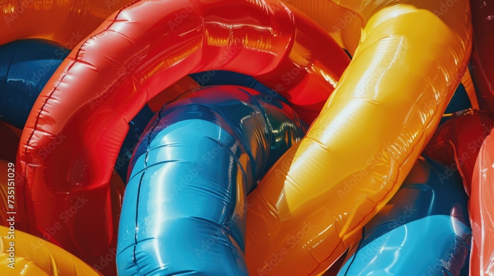 Poster a pile of various inflatables. can be used for summer party decorations or poolside scenes
