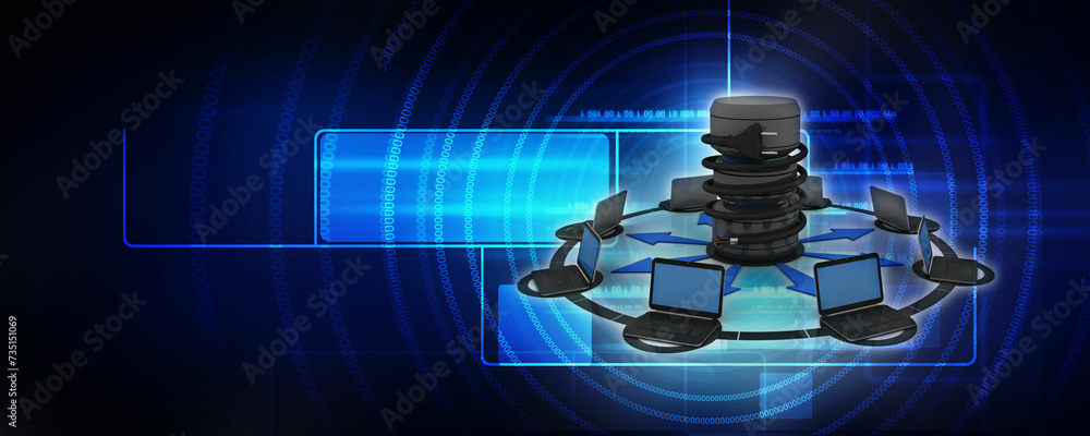 Poster 3d rendering technology computer database storage near optical cable