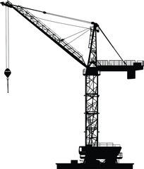 Silhouette Rail Mounted Tower Crane Industrial Heavy Equipment Black Color Only