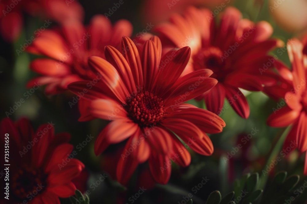Poster A close-up view of a bunch of vibrant red flowers. Perfect for adding a pop of color to any project or design