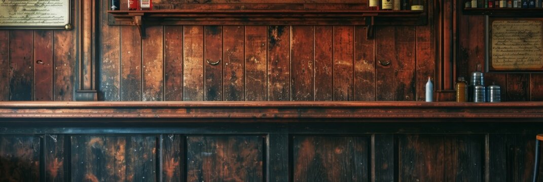 old textured wooden wall with copy space in an old irish or english pub