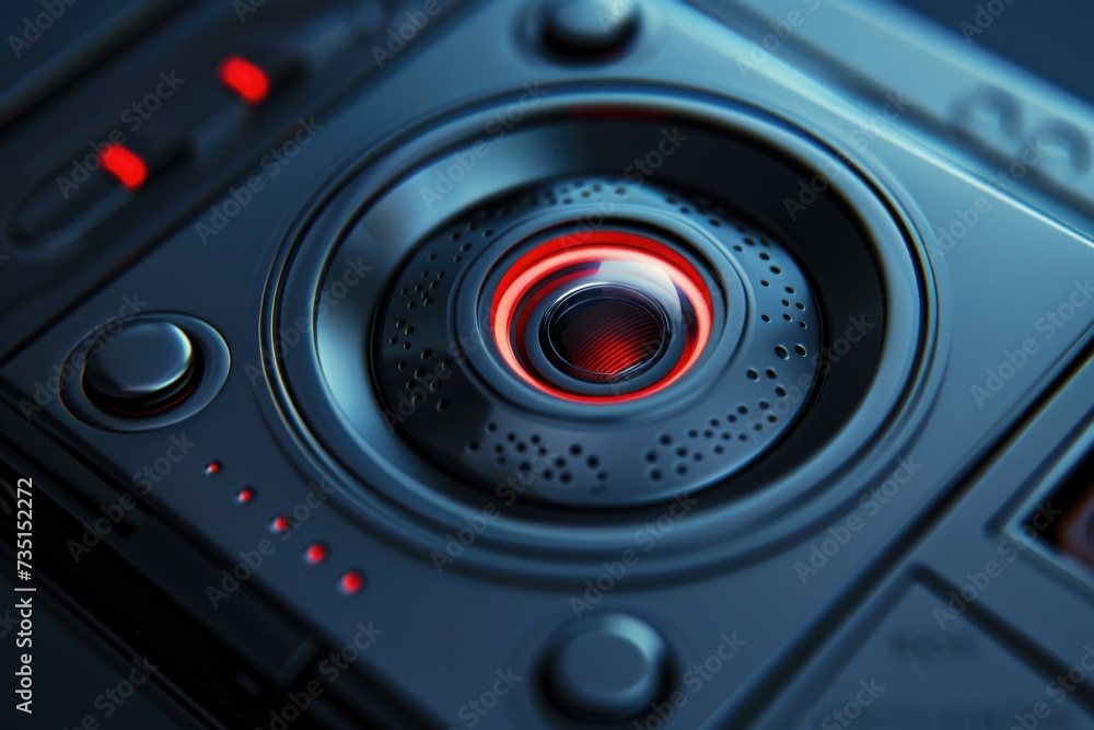 Poster A close-up view of a cell phone with a red light. This image can be used to depict technology, communication, or the use of mobile devices