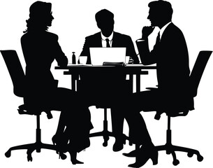Silhouette office employees discussing at work desk black color only