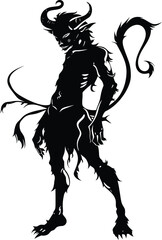 Fototapeta na wymiar Silhouette satyr ancient mythology creature black color only full body