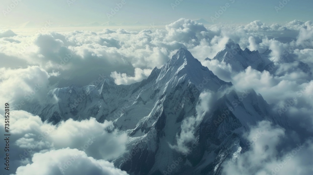 Poster a breathtaking view of a mountain range seen from a plane. ideal for travel and adventure themes