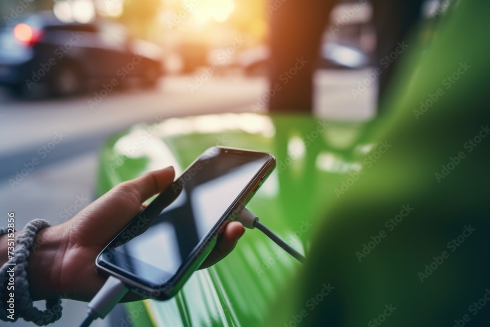 Aufkleber a person holding a cell phone in their hand. can be used for technology or communication concepts