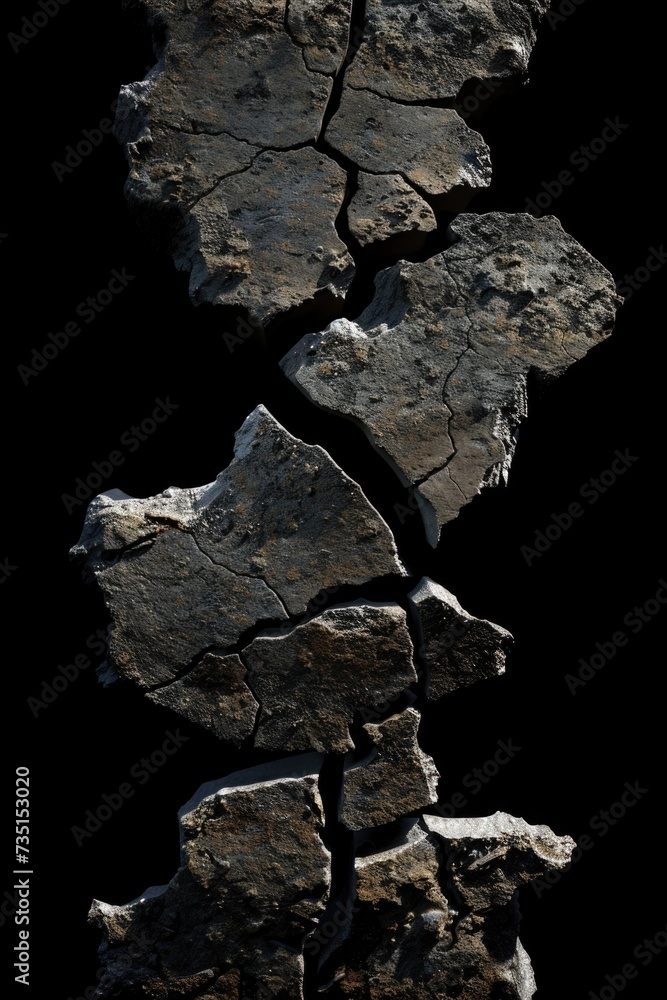 Poster A group of rocks resting on a black surface. Suitable for various applications