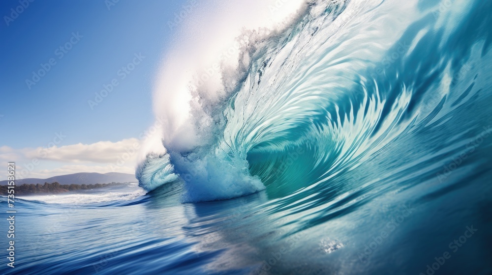 Poster a powerful wave crashing in the vast ocean. perfect for capturing the raw beauty and strength of nat