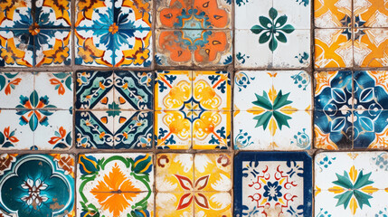 Vintage traditional tile background. Colourful azulejos pattern. Generative AI