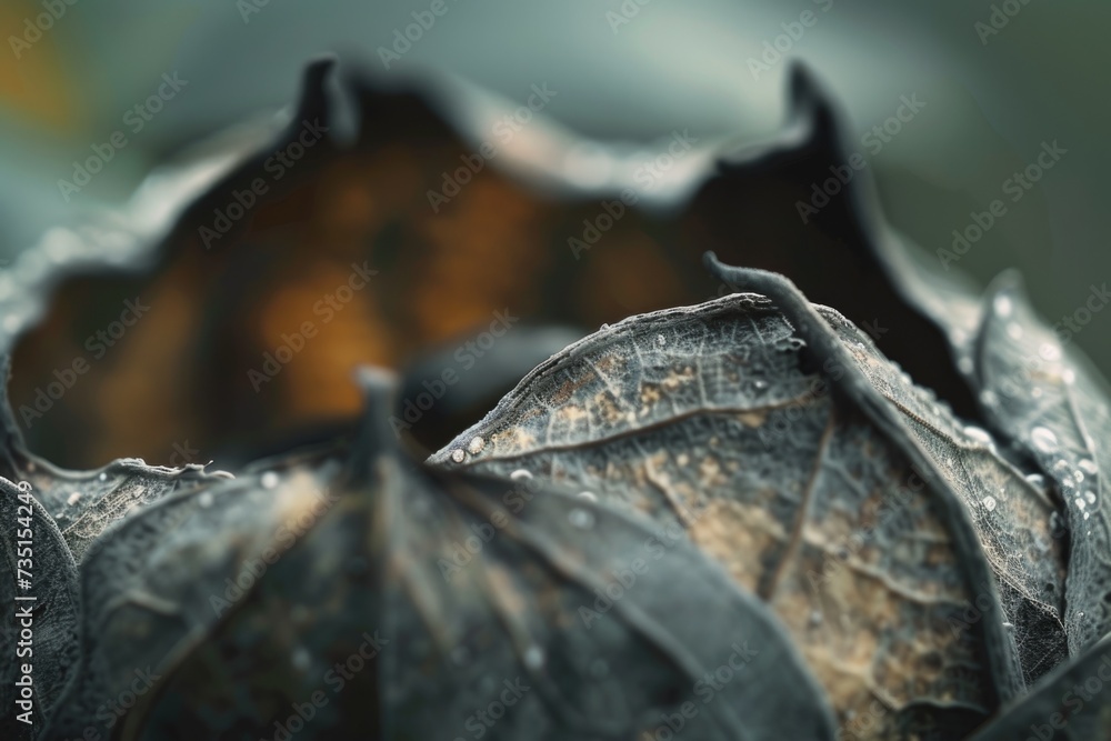Poster a detailed view of a leaf covered in sparkling water droplets. this image captures the beauty of nat