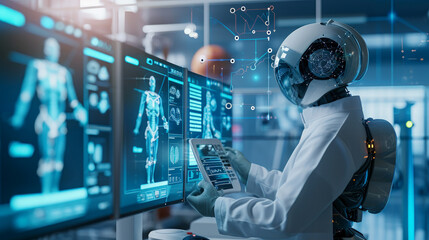 Witness the future of healthcare: Artificial Intelligence drives medical diagnostics with cutting-edge technology, showcasing innovative solutions for tomorrow's challenges. - obrazy, fototapety, plakaty