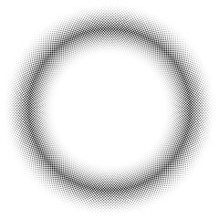 Round design element with a halftone pattern of figures 