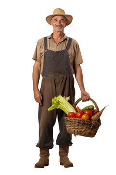 Farmer Holding a Basket Full of Fresh Vegetables