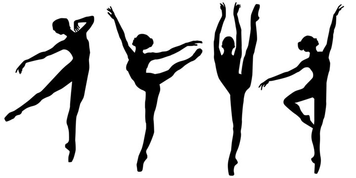 Set of sport Women, Ballet Dancer , Ballerina, Gymnastics, Contemporary Dance, Dance Poses, Collection, Silhouette, Black, Grace, Sport, Lifestyle, Female, Flexibility, Modern, Vector Illustration