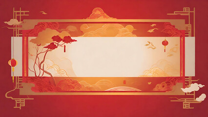 Chinese's Day card with autumn-inspired illustration featuring flowers, leaves in vibrant shades of orange and yellow against a sunset sky