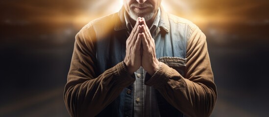 Praying hands together and woman in faith religion and hope for career opportunity or job search Prayer hand sign or emoji of christian person with worship charity and gratitude for ngo busines - obrazy, fototapety, plakaty